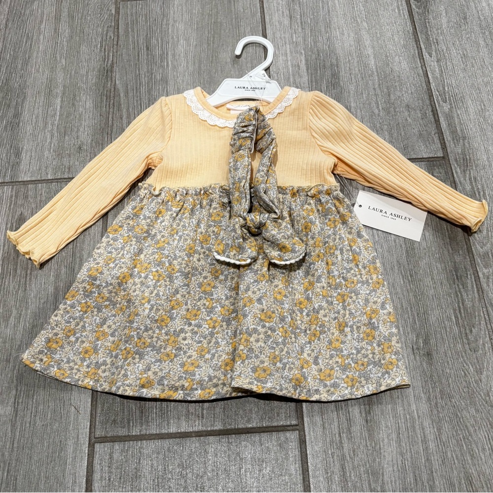 Laura Ashley Yellow and Gray Floral Kids Dress
